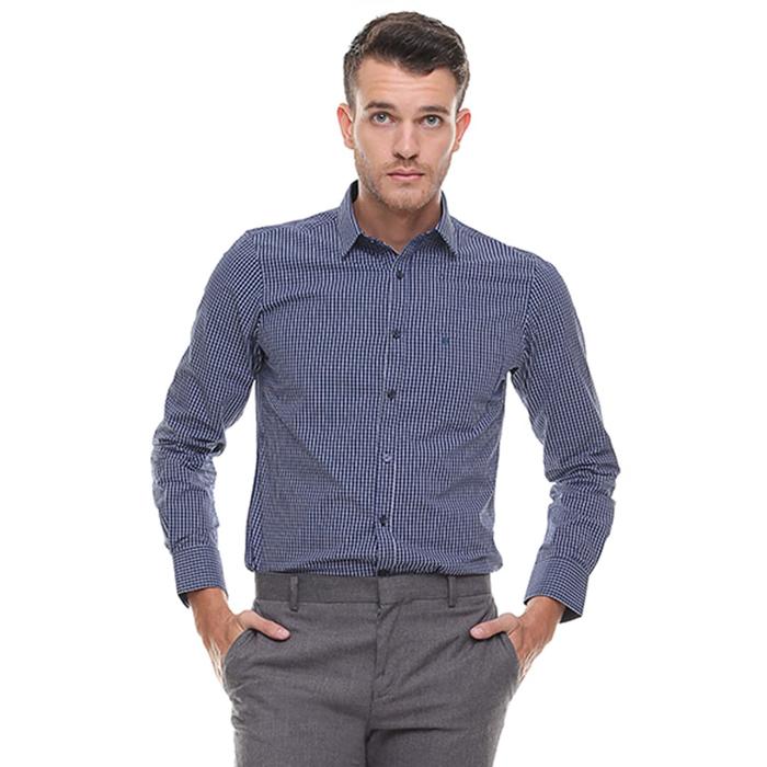 Gambar Johnwin - Slim Fit - Kemeja Formal - Lengan Panjang - Kotak - Biru - Biru, XXL dari Johnwin undefined Tokopedia