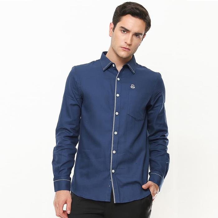 Gambar Johnwin - Slim Fit - Kemeja Casual Active - Garis Putih - Biru - Biru, L dari Johnwin undefined Tokopedia