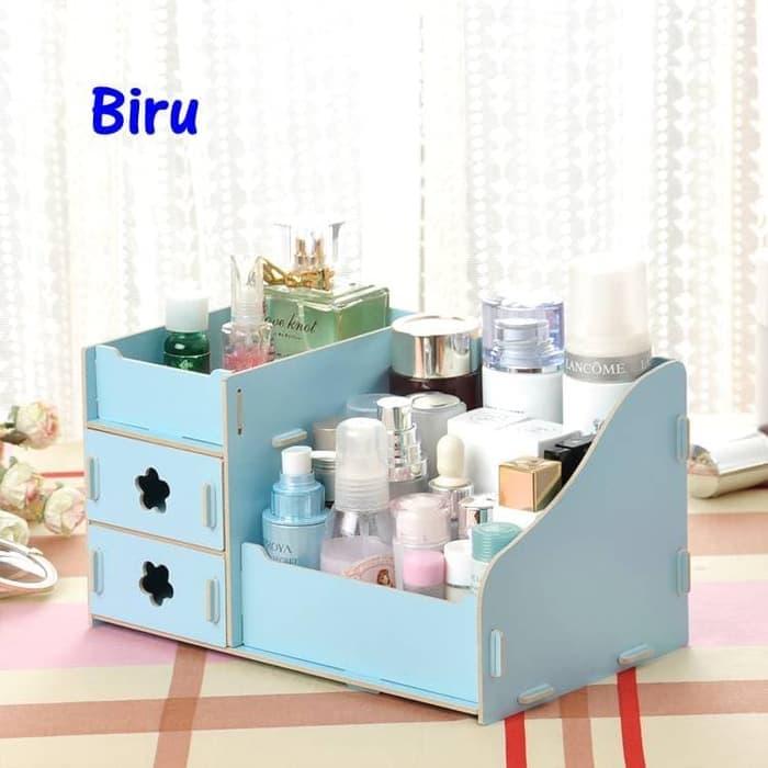 Gambar RK215 Desktop Storage Rak Kosmetik Bahan Kayu Kotak Kuas Make up Kutek - Biru dari Alfaindo undefined Tokopedia