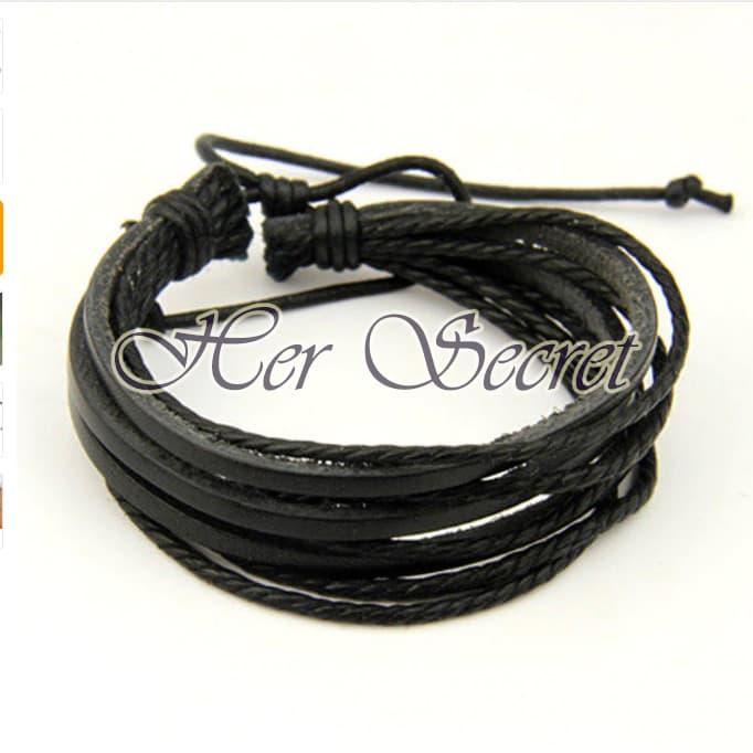 Gambar Gelang Kulit Pria Wanita Couple Cowok Cewek - Hitam dari Her.Secret undefined Tokopedia
