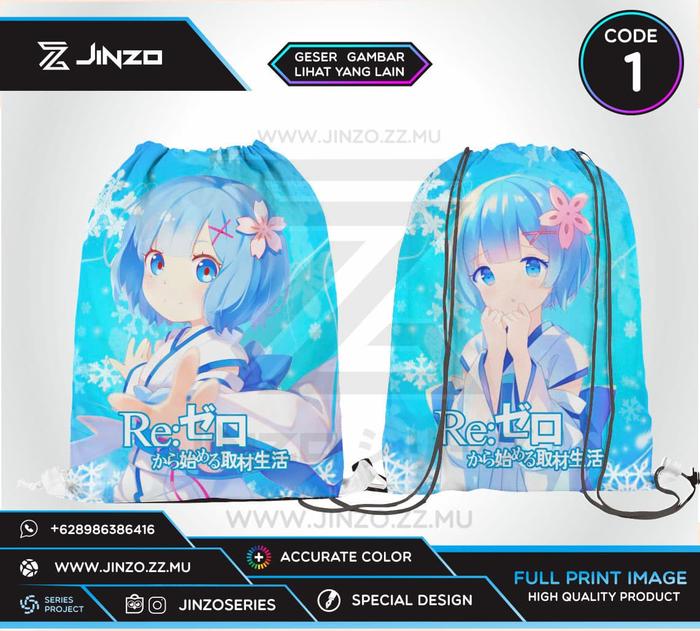Gambar Tas Serut Re Zero Emilia Rem - Code Satu dari Jinzo Series undefined Tokopedia