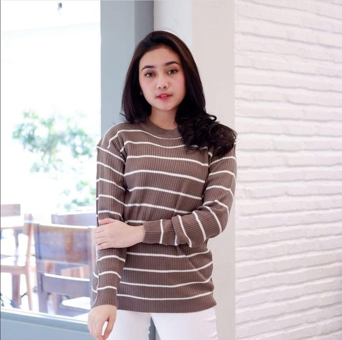 Gambar [blouse suci milo RO] pakaian wanita atasan rajut salur coksu dari fashionistagrosir_NEW undefined Tokopedia