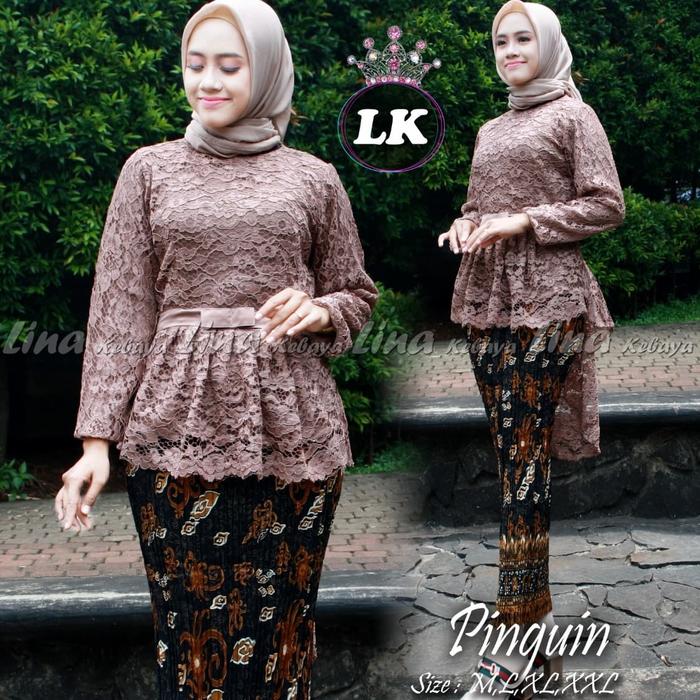 Gambar SETELAN KEBAYA AURORA TERBARU,ATASAN BROKAT + ROK PLISKET ( 5 WARNA ) - Cokelat Muda dari HM fashion88 undefined Tokopedia