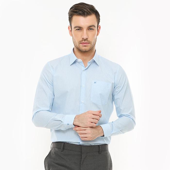 Gambar Johnwin - Slim Fit - Kemeja Formal - Motif Garis Halus - Biru - Biru Muda, M dari Johnwin undefined Tokopedia