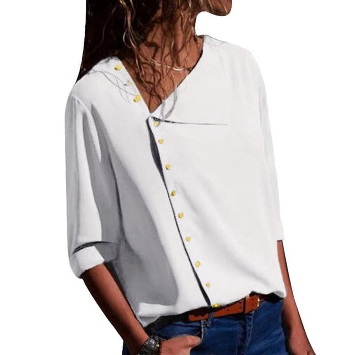 Gambar Kemeja Wanita Gaya Korea Lengan Panjang Murah Terbaru - Wennie - Putih, M dari Jfashion_NEW undefined Tokopedia