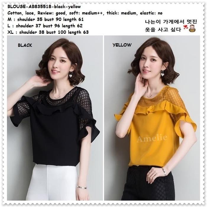 Gambar Baju Atasan Blouse Wanita Korea Import AB835518 Black Yellow Hitam dari Amelie Butik Wholesale undefined Tokopedia