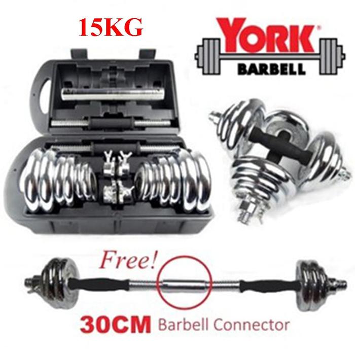 Gambar Barbel 15 kg / Dumbel 15 kg / Dumble 15kg York Chrome / Dumbell York dari TosqaStore undefined Tokopedia
