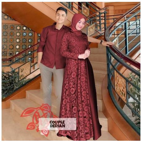 Gambar DERIAN COUPLE | BAJU PASANGAN MUSLIM TERBARU | OUTFIT KONDANGAN - Maroon dari Putera Group undefined Tokopedia
