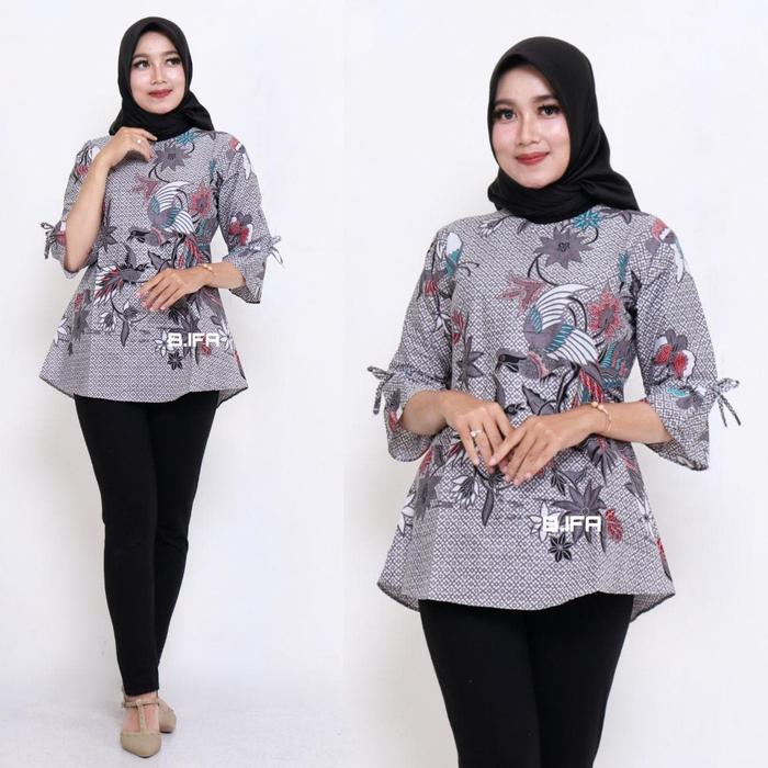 Gambar Blouse Batik Kantor Grey Birf / Batik IFA / Atasan Wanita Blus dari Batik IFA undefined Tokopedia