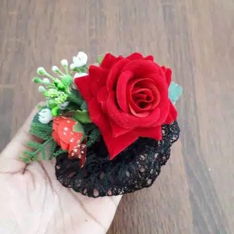 Gambar aksesoris rambut jepit harnet mawar kombi putik - Merah dari QbAksesorisbali undefined Tokopedia