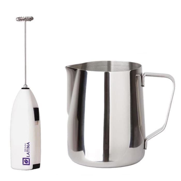Gambar Steam pitcher 350cc + milk frother paket Duo - Putih dari Maharaja Coffee undefined Tokopedia