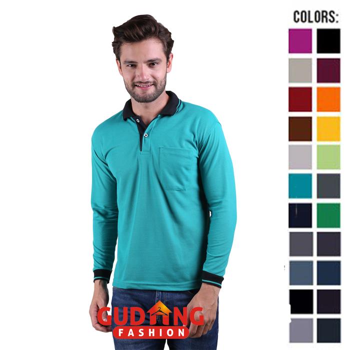 Gambar Baju Kaos Polo Lengan Panjang PLS 169 - Hitam Baju Pria Putih Hitam - Warna C, M dari Gudang Fashion Id undefined Tokopedia