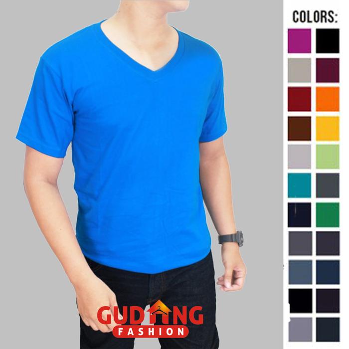 Gambar Kaos Putih Polos Vneck POL 31 - Biru, S dari Gudang Fashion Id undefined Tokopedia