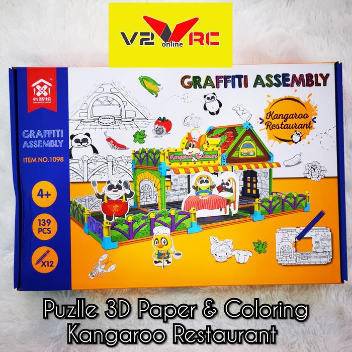 Gambar Mainan Puzzle 3D Paper & Coloring Kangaroo Restaurant 139Pcs dari V2RCONLINE undefined Tokopedia