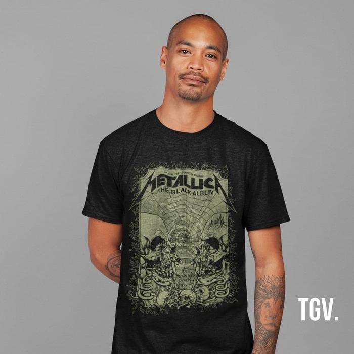 Thegoodvibesinc Kaos Band Metallica The Black Album T-Shirt Lokal Fit  O-neck Size S-XXXXL Hitam, S