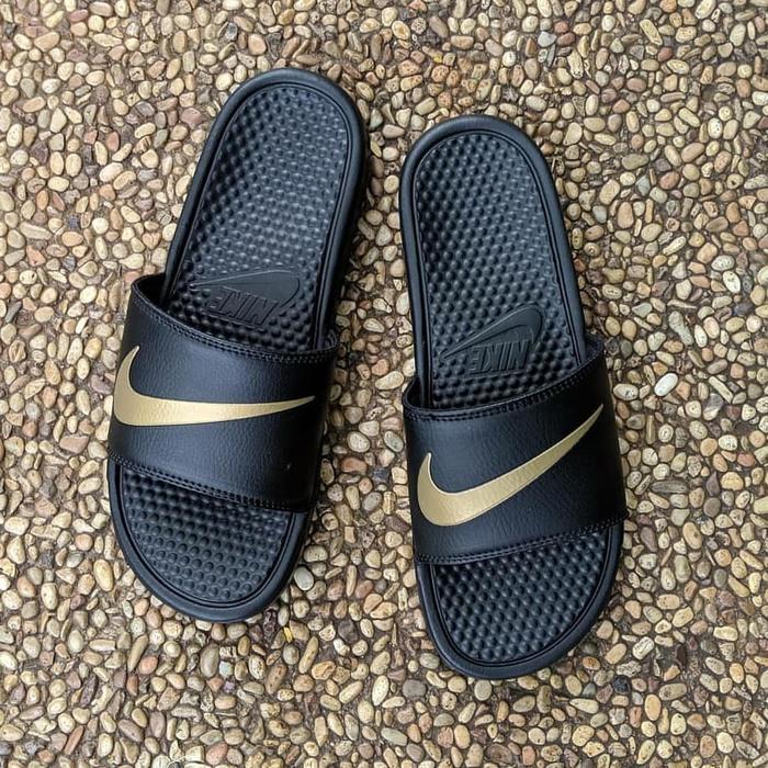 Sandals Nike Benassi Swoosh Black Gold 