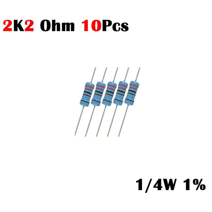 Gambar Resistor 2K2 Ohm 2K2 R 2K2 Ohm 1/4W 1% Metal film 10x 10 pcs dari raftechbandung undefined Tokopedia