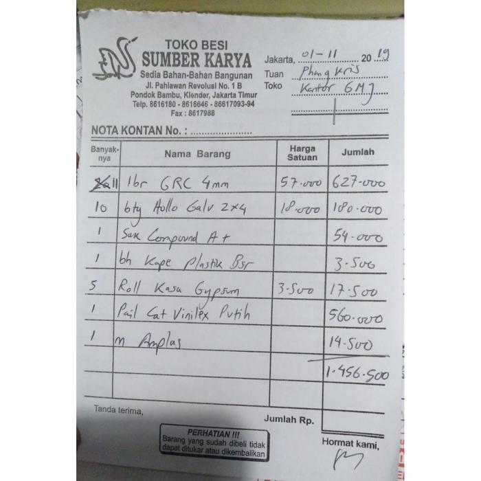 Jual Nota Phangkristianto 29 November 2019 01 Jakarta Timur Tb Sumber Karya Tokopedia