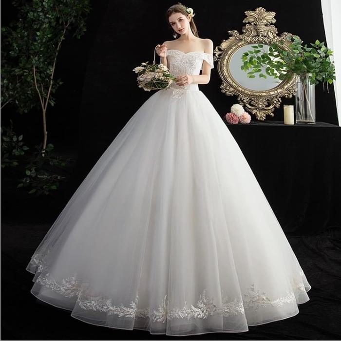 Gambar gaun pengantin warna putih Bordir Maxi Gaun Pesta Pernikahan dari gaunweddingcom undefined Tokopedia