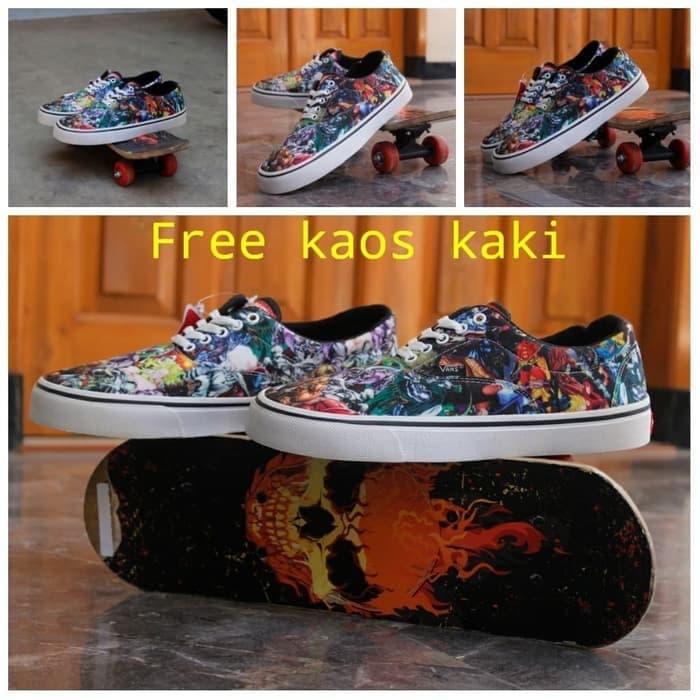 Jual Sepatu Kasual Vans Skater Sneakers Motif Marvel Bw Free kaos
