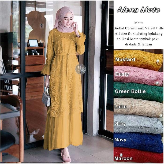 Gambar gaun Alen mote / maxi Alena mote / gamis brokat original / gamis - Mustard dari PUTRI BATIK undefined Tokopedia