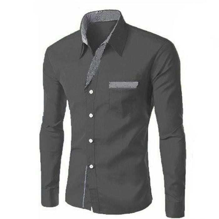 Gambar Kemeja Pria Lengan Panjang JERICO Slim Fit Body Fit Atasan Cowok Kerja - Grey dari Titik Busana undefined Tokopedia