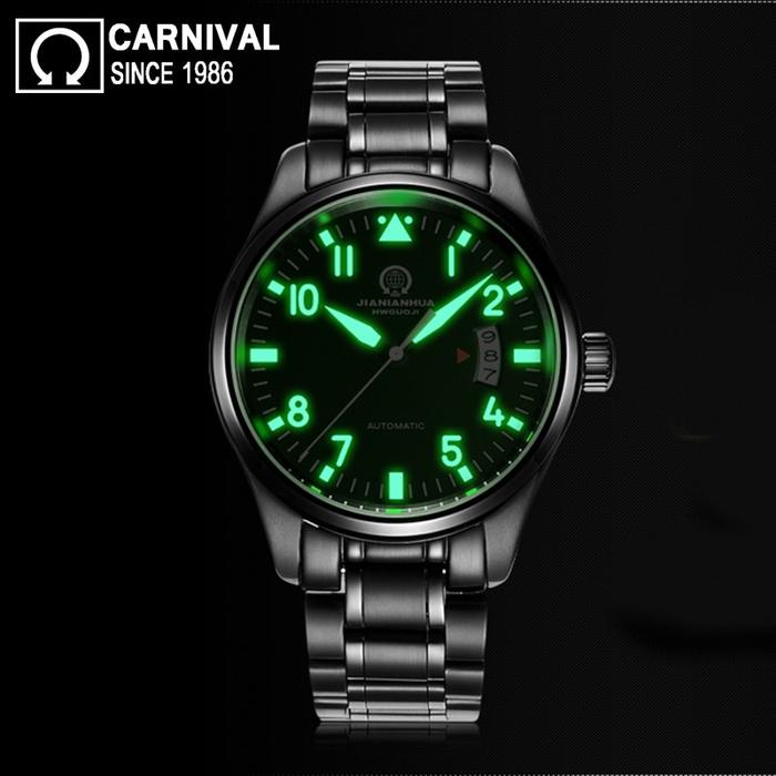 Terbaru Carnival Super Luminous 25 Jewels Automatic Watch Men Black