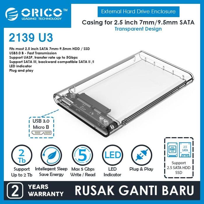 Promo ORICO 2139U3 2.5 inch Transparent USB3.0 Hard Drive Enclosure -  Jakarta Utara - ORICO INDONESIA | Tokopedia