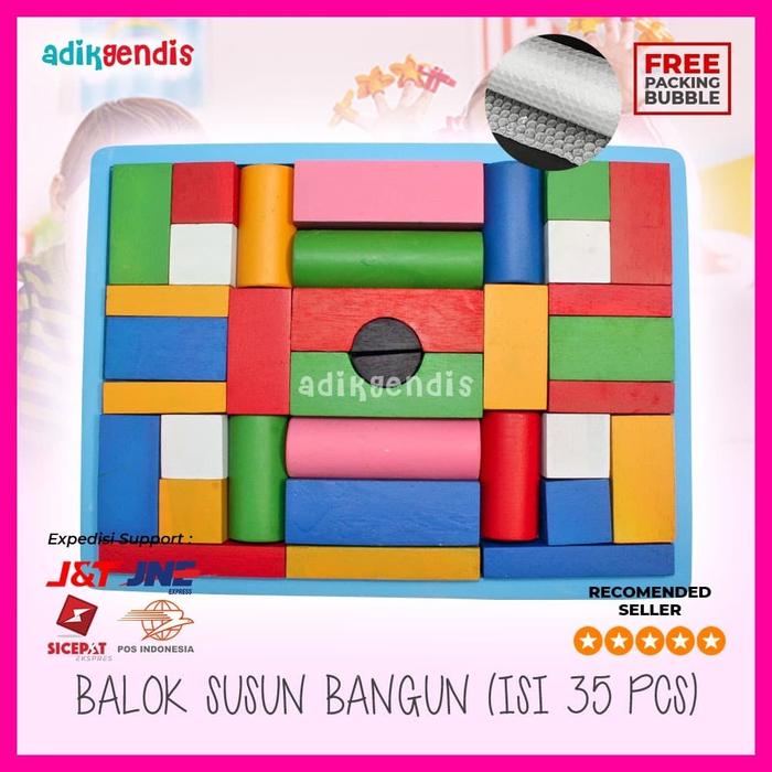 Gambar Balok Susun Bangun 35 pcs Mainan Edukasi Edukatif Anak Puzzle Kayu dari Adik Gendis Edutoys undefined Tokopedia