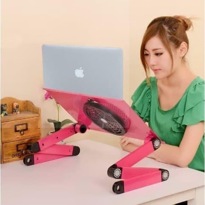 Meja Laptop Table Portable Aluminium Cooler Fan - Meja Lipat Kerja - - Hitam