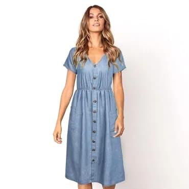 Jual Light Blue Jeans Dress OOTD Denim 