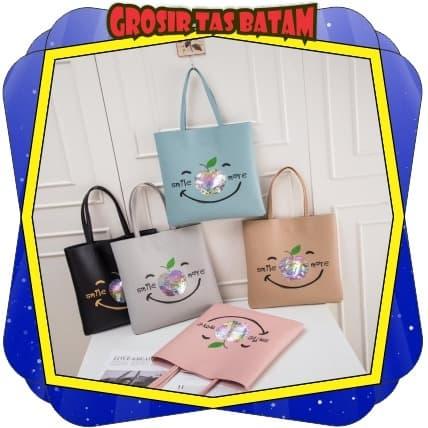 Gambar W128 Tas Tote Bag Korea Apple Smile Fashion Wanita Selempang Slempang - Abu-abu dari grosirtasbatam.co.id undefined Tokopedia