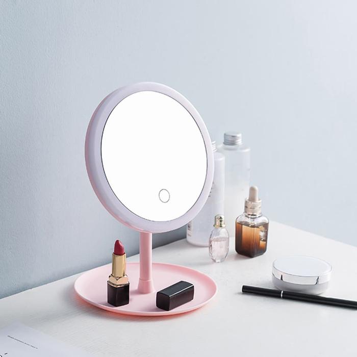Gambar LED Mirror Cermin Lampu Tidur Bulat Kaca Rias Dandan Make Up Kosmetik - Pink Merah Muda dari Panda Land undefined Tokopedia