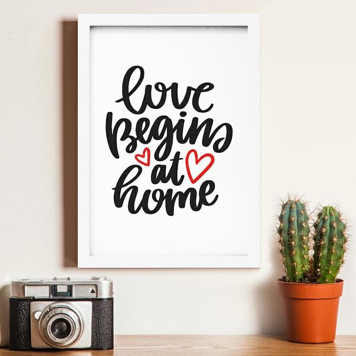 Gambar Wall Decor Frame Bingkai Poster Quotes Love Begins at Home - 21x30 CM dari sefieart undefined Tokopedia