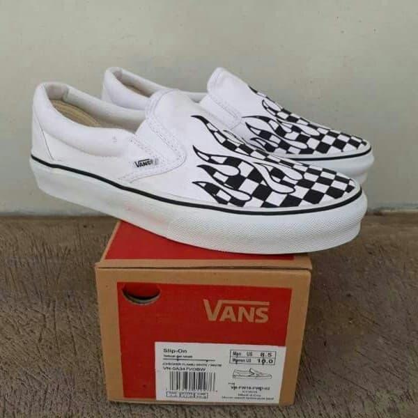 VANS SLIP ON CHECKERBOARD FLAME WHITE 