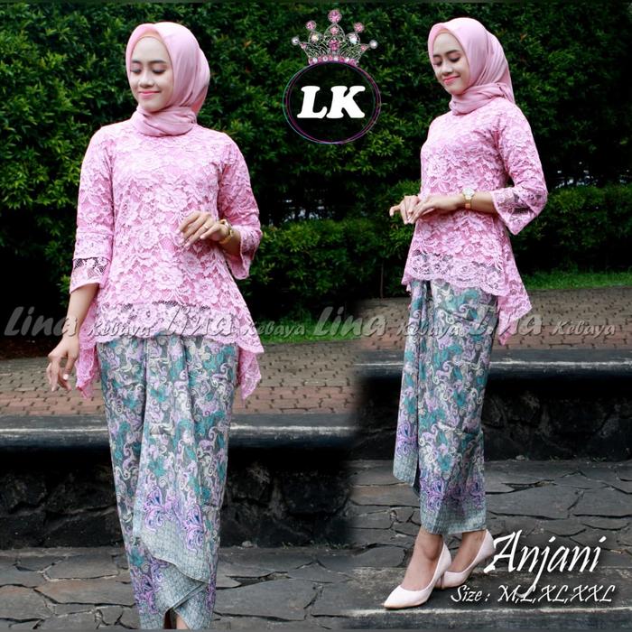 Gambar Setelan Kebaya Brukat Anjani Kebaya Modern Plus Rok Lilit - Dusty Pink - Merah Muda, XL dari kulemban jaya undefined Tokopedia