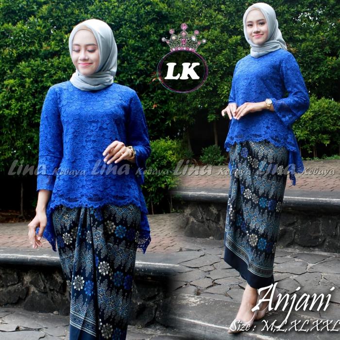 Gambar Setelan Kebaya Brukat Anjani Kebaya Modern Plus Rok Lilit - Biru - Biru, L dari kulemban jaya undefined Tokopedia