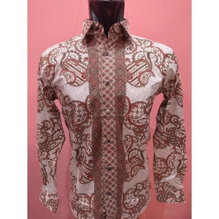 Gambar kemeja batik alisan Size 15 slim fit tangan panjang KSC8LM - Cokelat Muda dari Saulina Store undefined Tokopedia