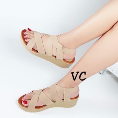 Gambar Sepatu Wedges Wanita Tali Karet - Cream, 39 dari Bella OLShop77 undefined Tokopedia