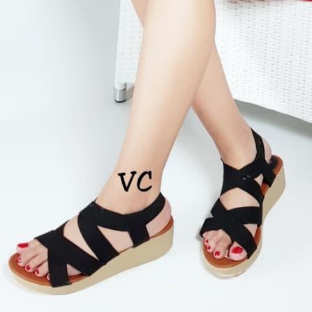 Gambar Sepatu Wedges Wanita Tali Karet - Hitam, 39 dari Bella OLShop77 undefined Tokopedia
