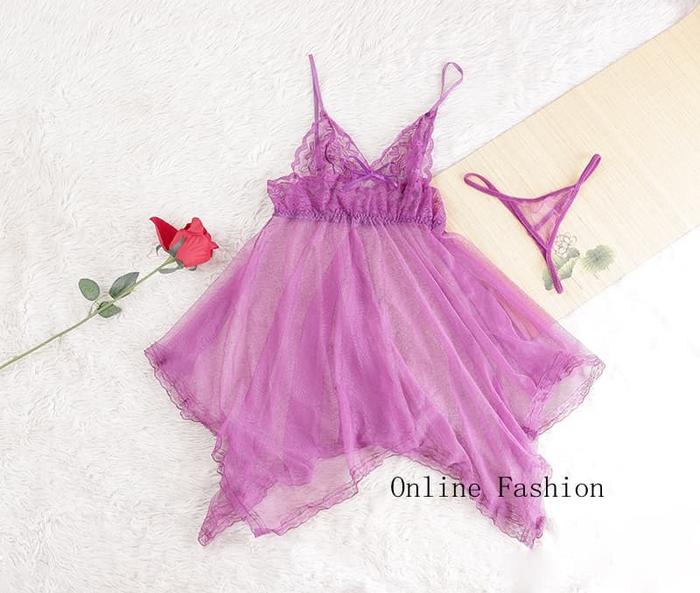 Gambar Lingerie Sexy Dress Seserahan Transparan Seksi Merah A125 - Ungu, S dari Dezenna undefined Tokopedia