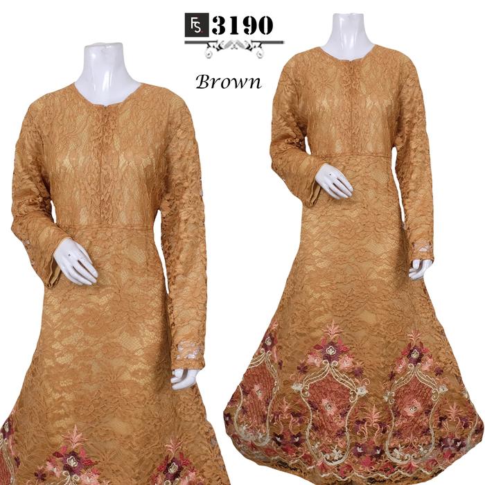 Gambar Baju Gamis Wanita Terbaru Jumbo Brokat 2L-5L FS3190 - Brown, 2L dari FIKASHOP.COM undefined Tokopedia