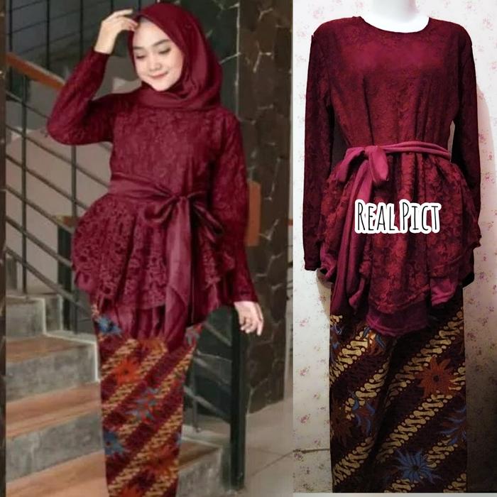Gambar SET GELINANG/KEBAYA BRUKAT FURING/SETELAN KEBAYA MODERN/WISUDA - Maroon, XL (64-75kg) dari Ns Fashions undefined Tokopedia