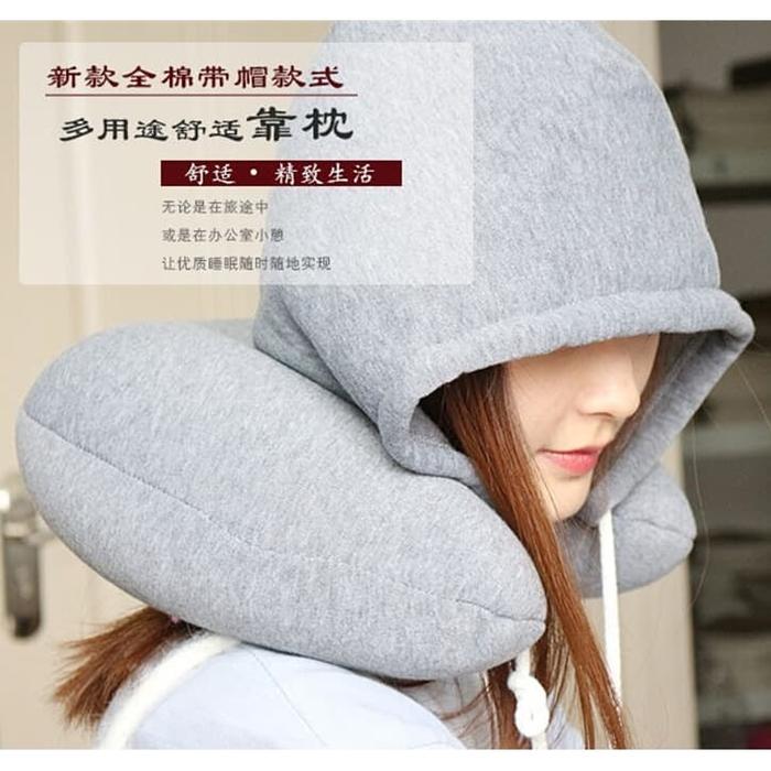 Jual Bantal Leher Travel dengan Hoody Neck Pillow Empuk Foam