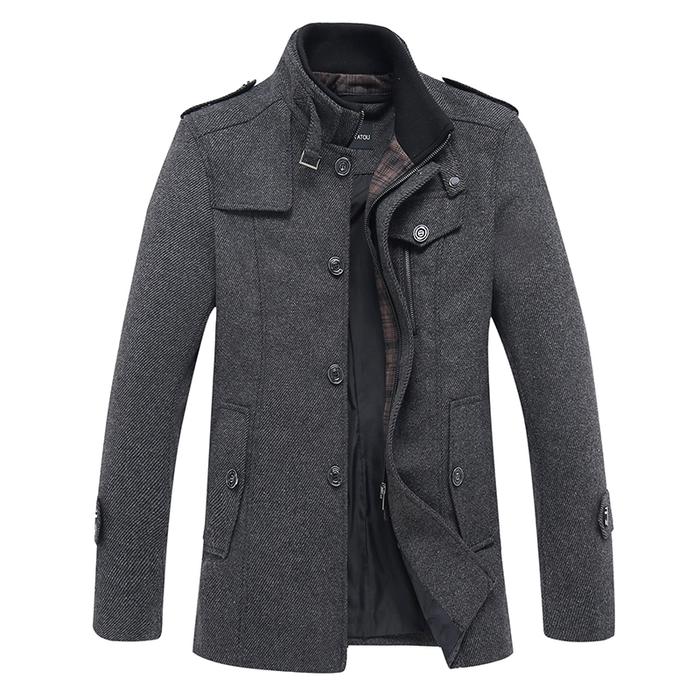 Jual NewDesign Mens Fashion Casual Stand Collar Woolen Jacket