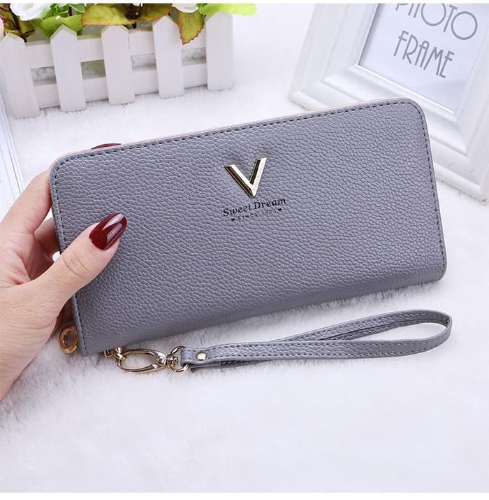 Gambar Dompet panjang kartu wanita kulit ada tali V sweet dream import F281 - Abu-abu Muda dari Gosir Shop undefined Tokopedia