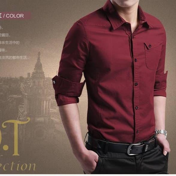 Gambar Kemeja Slim Fit Miller - MAROON, M dari mytrendfashion_NEW undefined Tokopedia