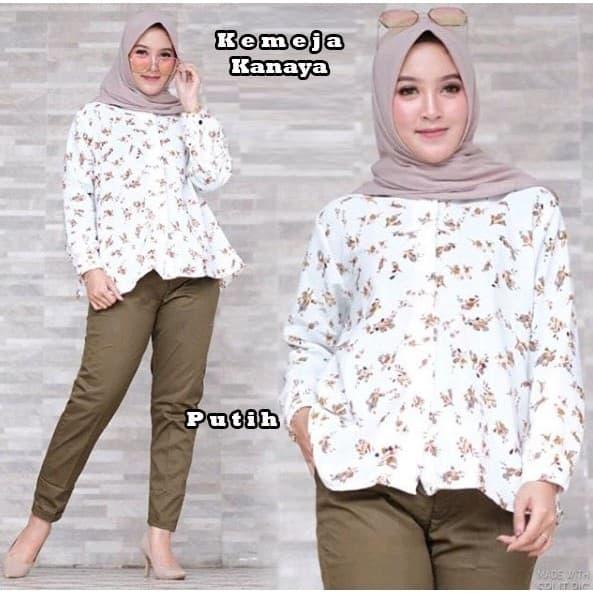 Gambar Kemeja XL Monalisa Motif Kanaya Fashion Wanita Termurah - Putih dari ASFI.SHOP undefined Tokopedia