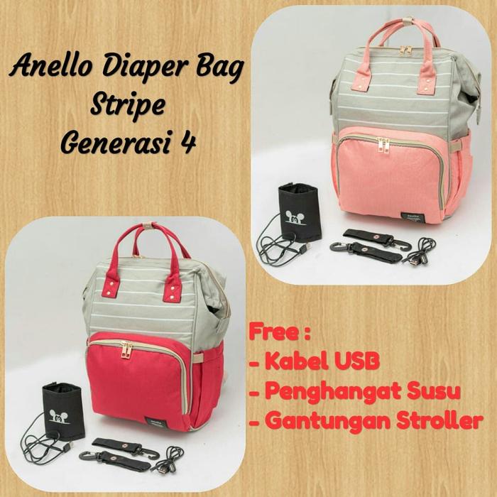 Gambar [KDS-1007] Tas Anello Diaper Backpack Stripe Generasi 4 Full Bonus - Red dari Kodona Doryoku Shop undefined Tokopedia