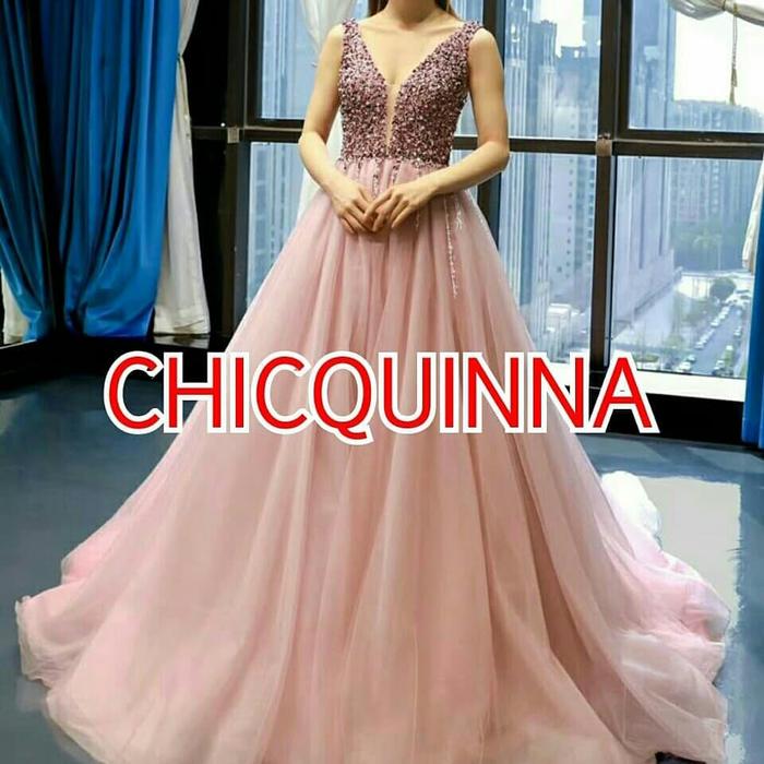 Jual Pre order gaun pengantin pink 